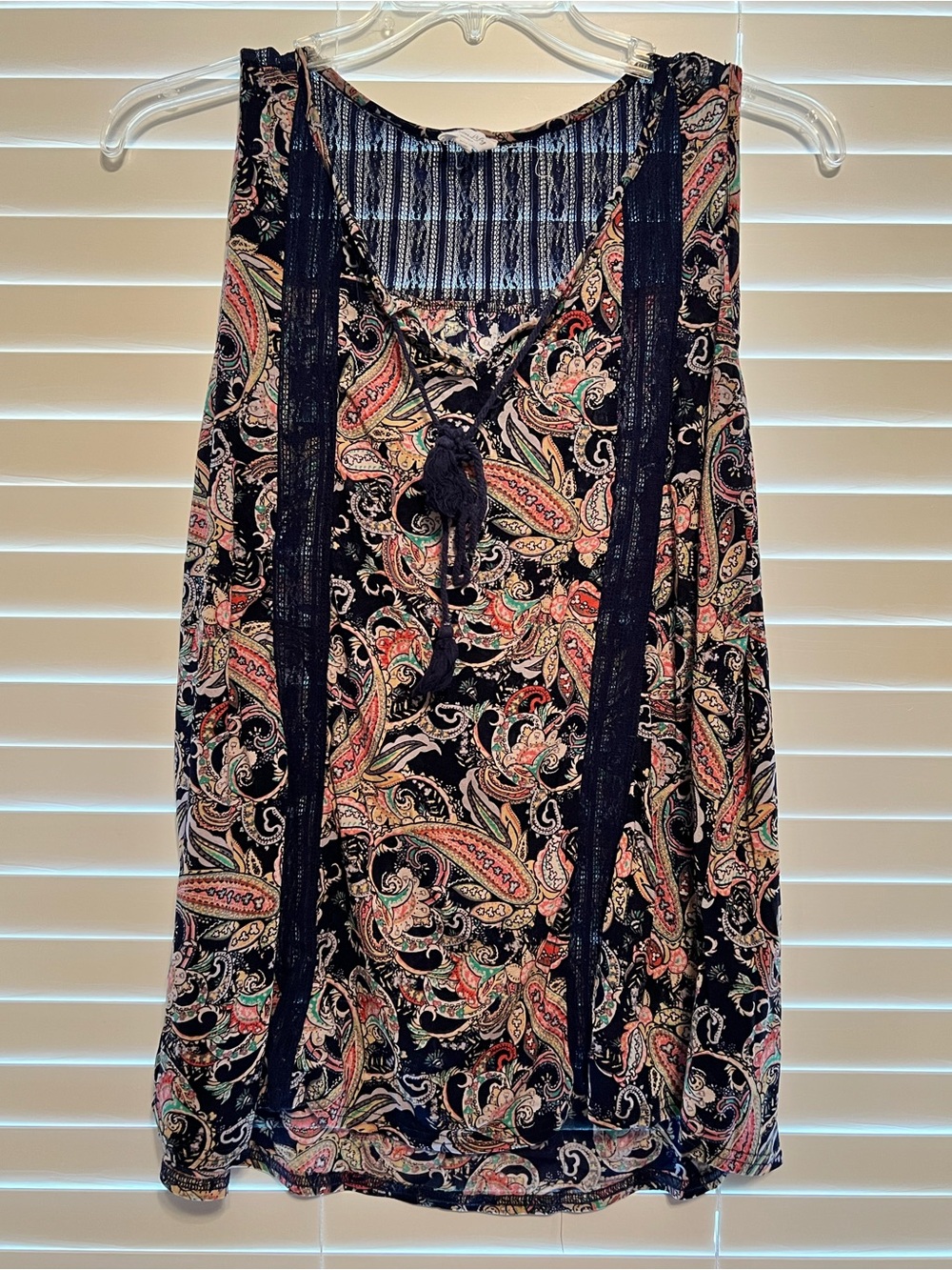 Siren Lily Navy Paisley Tie-Front Tank Top with Pink Accents